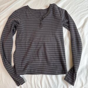 Striped Gray Long Sleeve Button Up Top